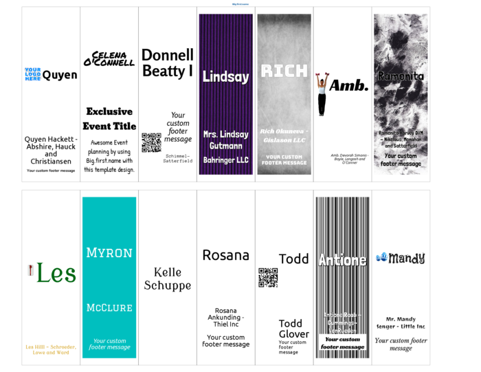 nametag name badge landscape template for Very 5162, 5262, 5662, 5962, 15162, 8162, 8252, 8462, 8662, 18162, 18662 Compatible Template
