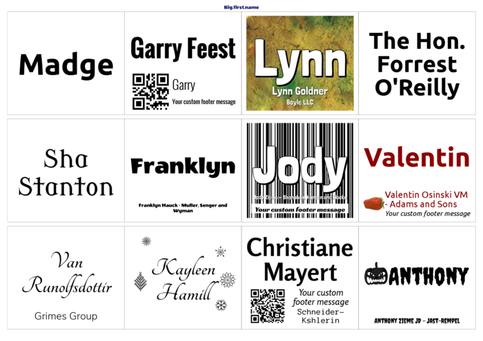 nametag name badge landscape template for Very L7164, J8164 Compatible Template