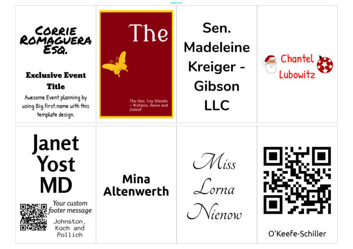 nametag name badge landscape template for Very L7165, J8165 Compatible Template